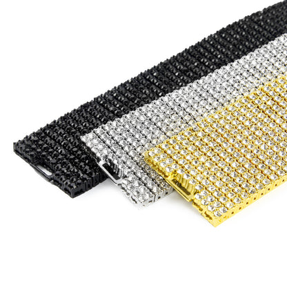 Iced Out Multi-Row Cubic Zirconia Bracelet for Women & Men - Gold, Silver, Black 8 Inch Statement Chain Bracelet