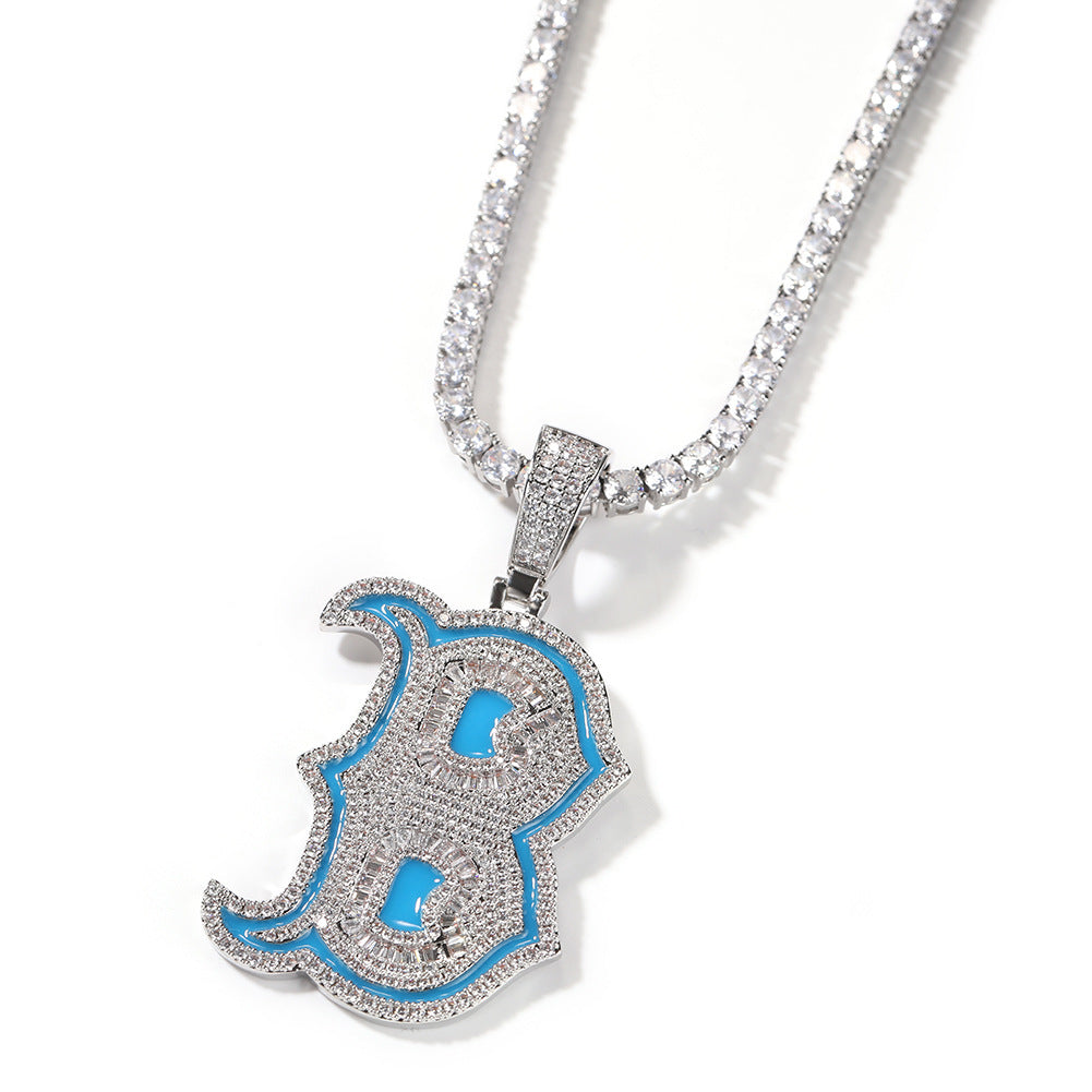 Iced Letter B Pendant Necklace with Cubic Zirconia Rope Chain for Women & Men