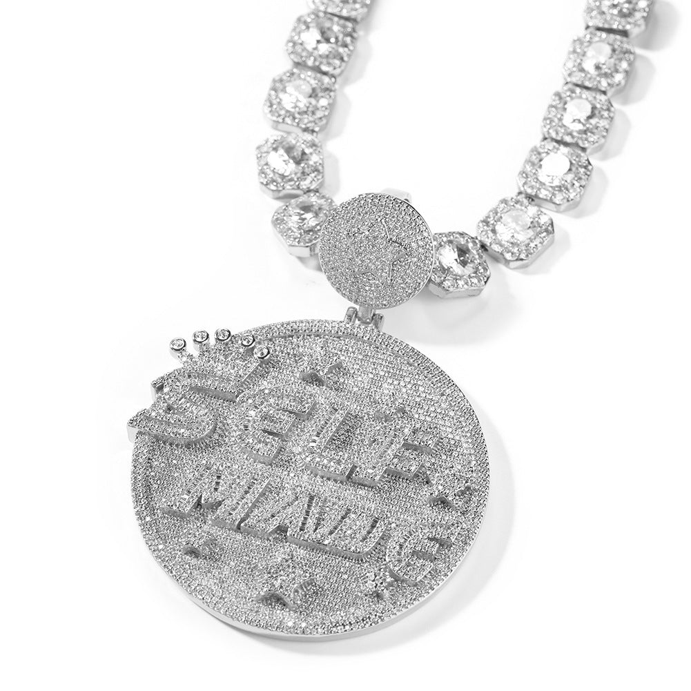 Iced Out Letter Pendant Necklace for Men - Round Statement Chain in Gold, Silver or Two-Tone