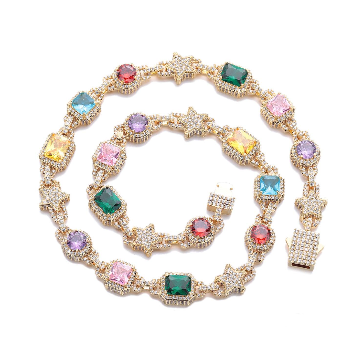 Colorful Geometric Star Chain Bracelet Necklace, 10mm Link Jewelry