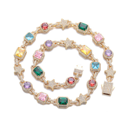 Colorful Geometric Star Chain Bracelet Necklace, 10mm Link Jewelry