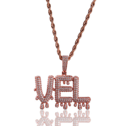 Personalized Iced Letter Necklace with Cubic Zirconia Pendant on Stainless Steel Rope Chain for Women & Men