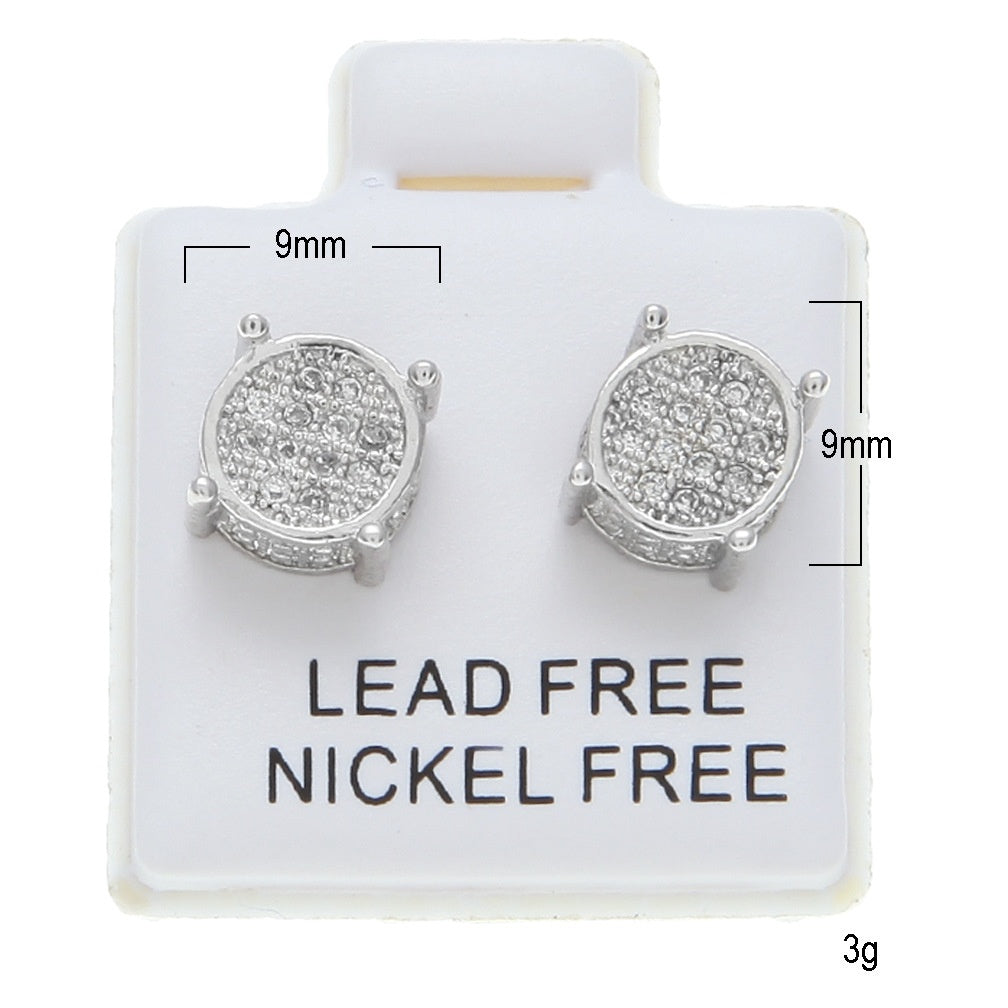 Unisex Round Micro Pave Stud Earrings in Gold or White Gold Tone product image