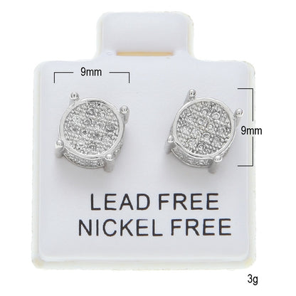 Unisex Round Micro Pave Stud Earrings in Gold or White Gold Tone