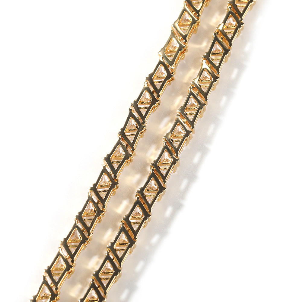 Men’s Iced Triangle Cubic Zirconia Chain Necklace in Gold or Silver Tone