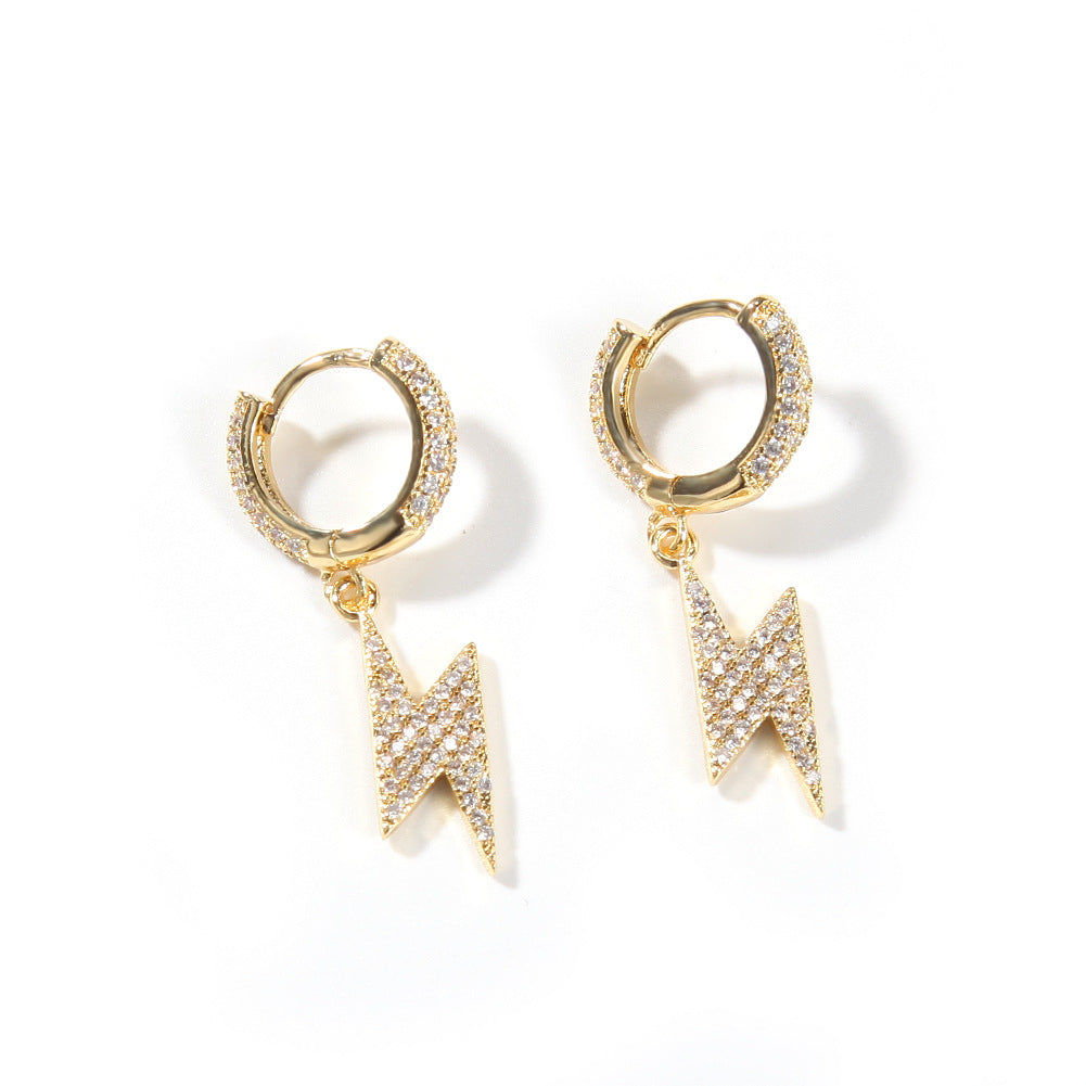 Lightning Bolt Hoop Earrings for Women & Men, Gold Plated Cubic Zirconia Statement Dangle Earrings, Trendy Hip Hop Jewelry 2026