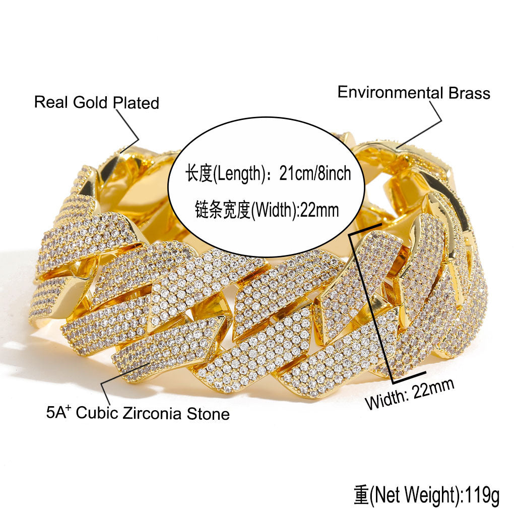 Hip Hop Minimalist Diamond Shape Cuban Link Cubic Zirconia Bracelet for Men