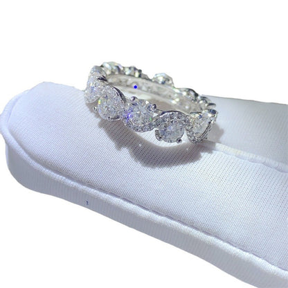 Moissanite Eternity Ring for Women, White Tone Round Stone Stacking Band, Pavé Accent Full Finger Ring, Giftable Fashion Ring 2026