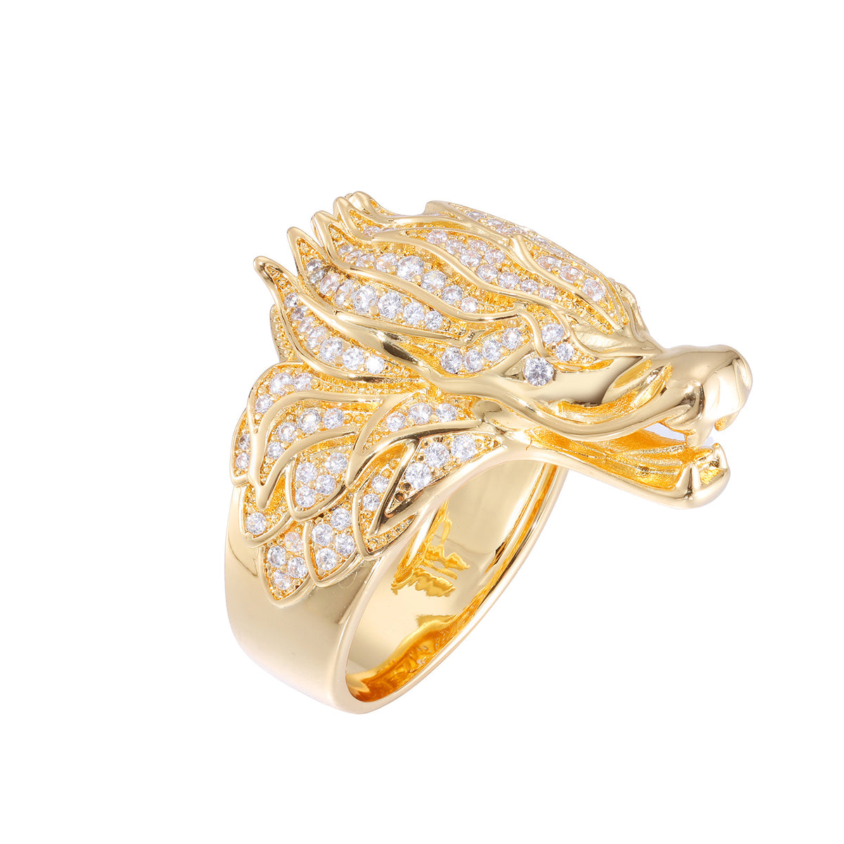 Men's Zircon Dragon Head Ring, Hip Hop Copper Ring, White Tone or Gold Tone, Sizes 7-11 product image