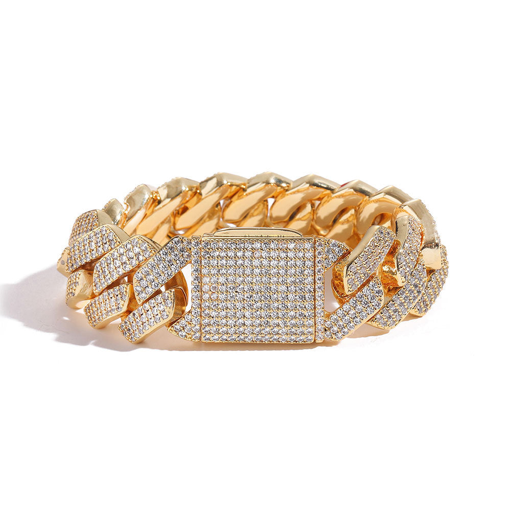 10-20 mm Diamond-Shaped Iced Cuban Copper Bracelet with Cubic Zirconia - CHAC001 product image