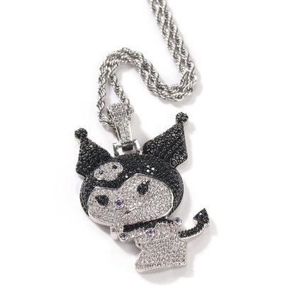 Cartoon Devil Pendant Necklace with Twisted Chain - Hip Hop Statement Charm Necklace for Women and Men