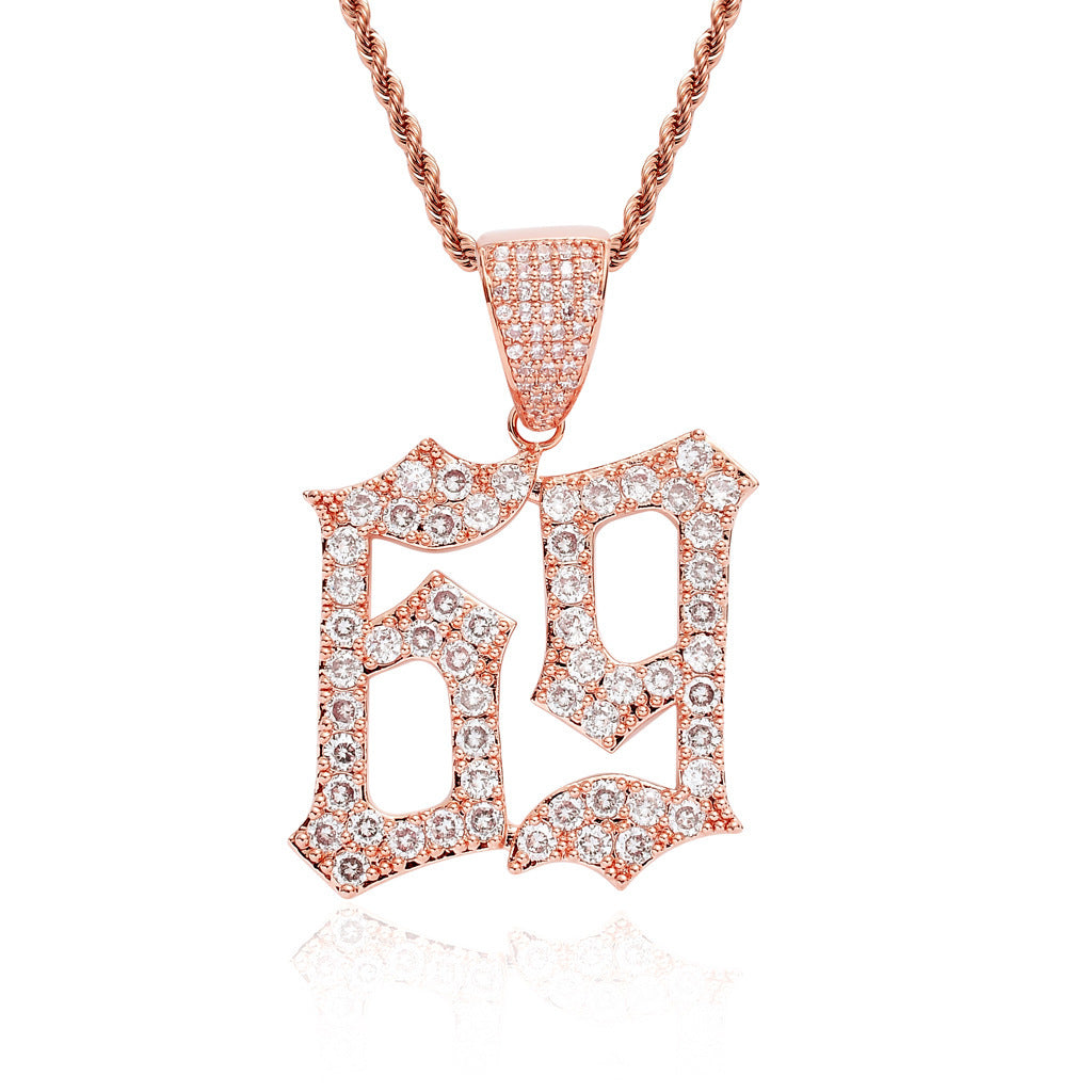 Hip Hop Number Cubic Zirconia Pendant Necklace for Men and Women
