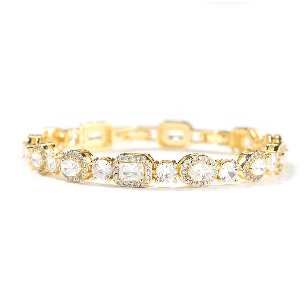 Unisex Cubic Zirconia Geometric Chain Bracelet in Gold, Silver & Rose Gold - Adjustable Statement Jewelry