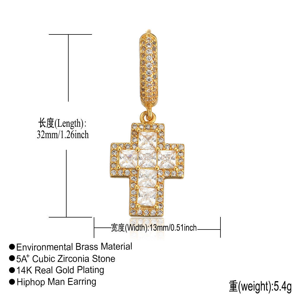Cross Square Cubic Zirconia Earrings for Men