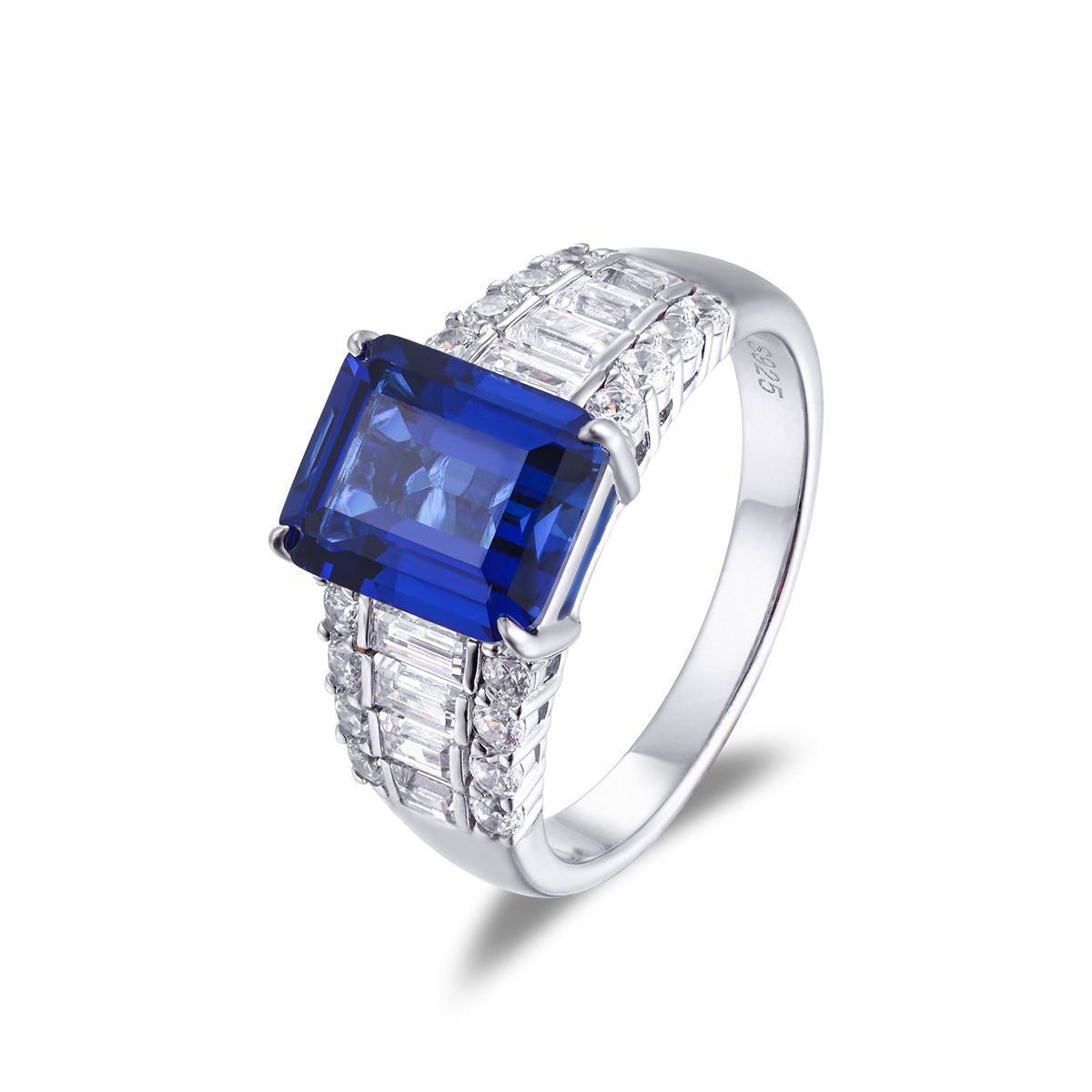 Lab-Grown Sapphire Ring for Women, Emerald Cut 4 Carat S925 Silver product image