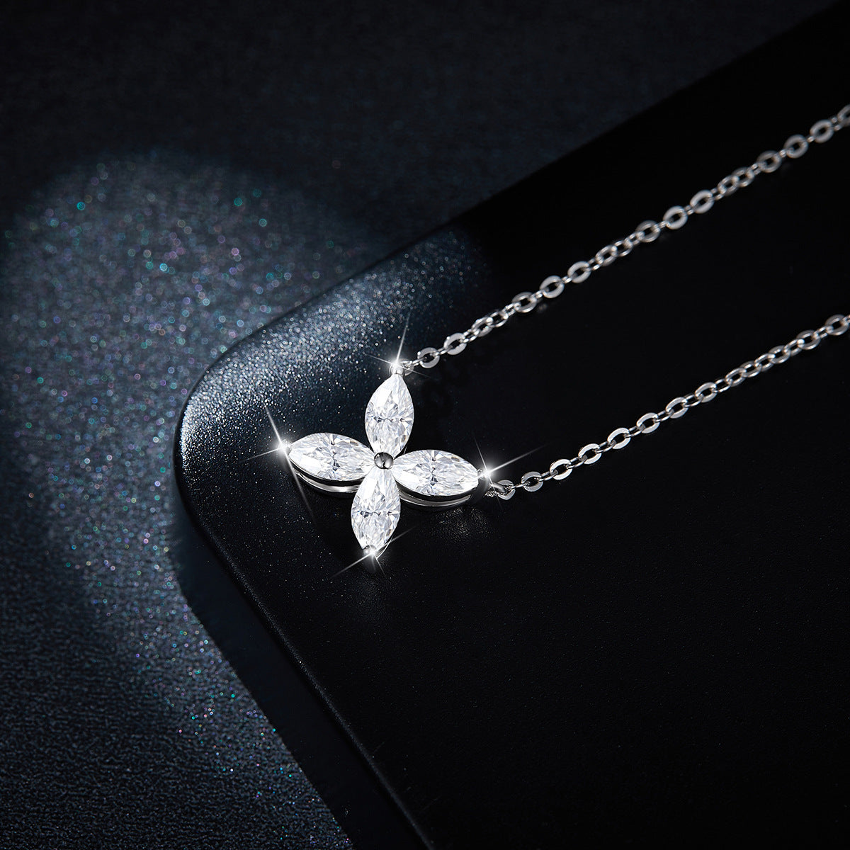 Four-Leaf Clover Moissanite Necklace & Stud Earrings Set, 18K Gold Plated product image