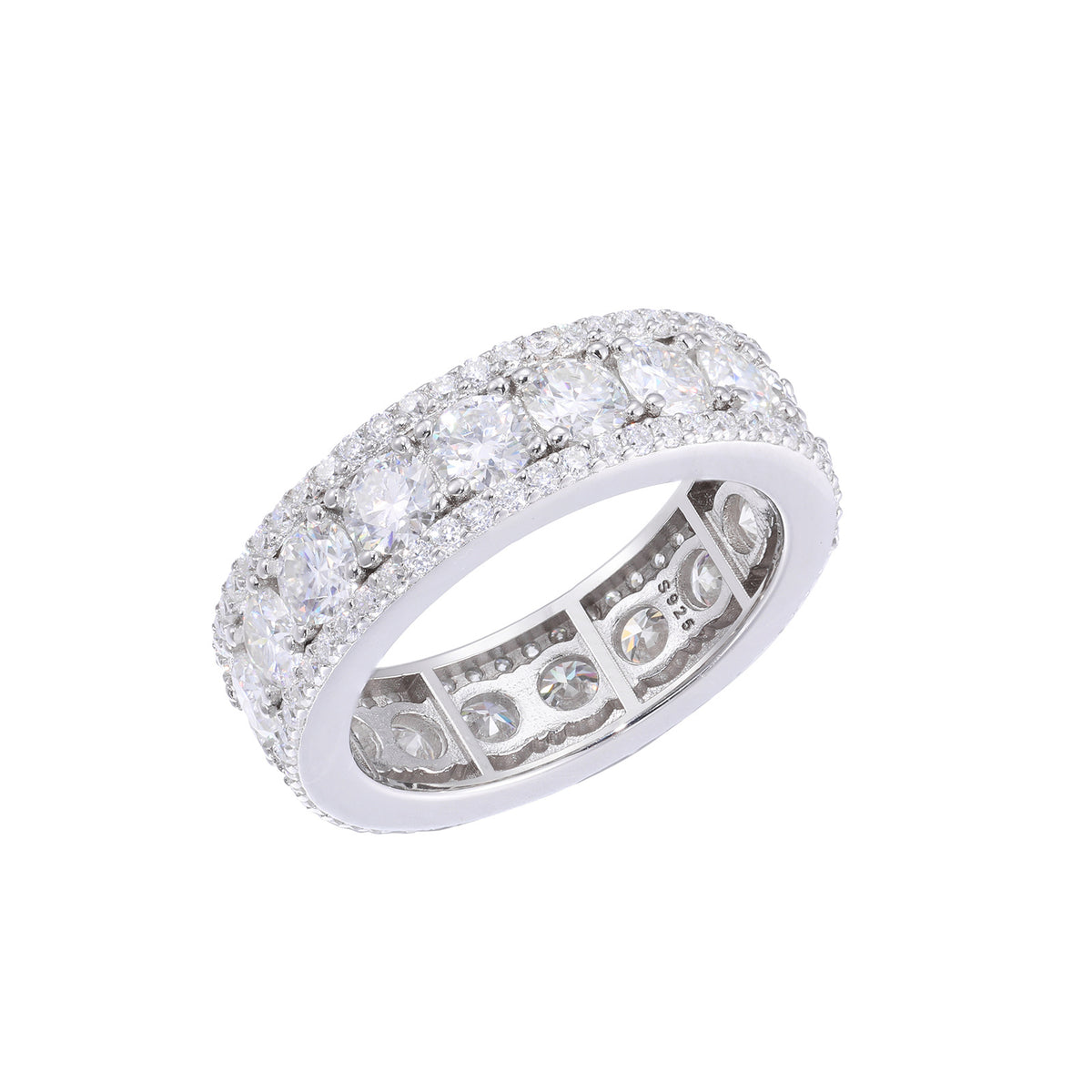 Unisex 925 Silver Moissanite Ring Round Cut Iced Out Geometric Band product image
