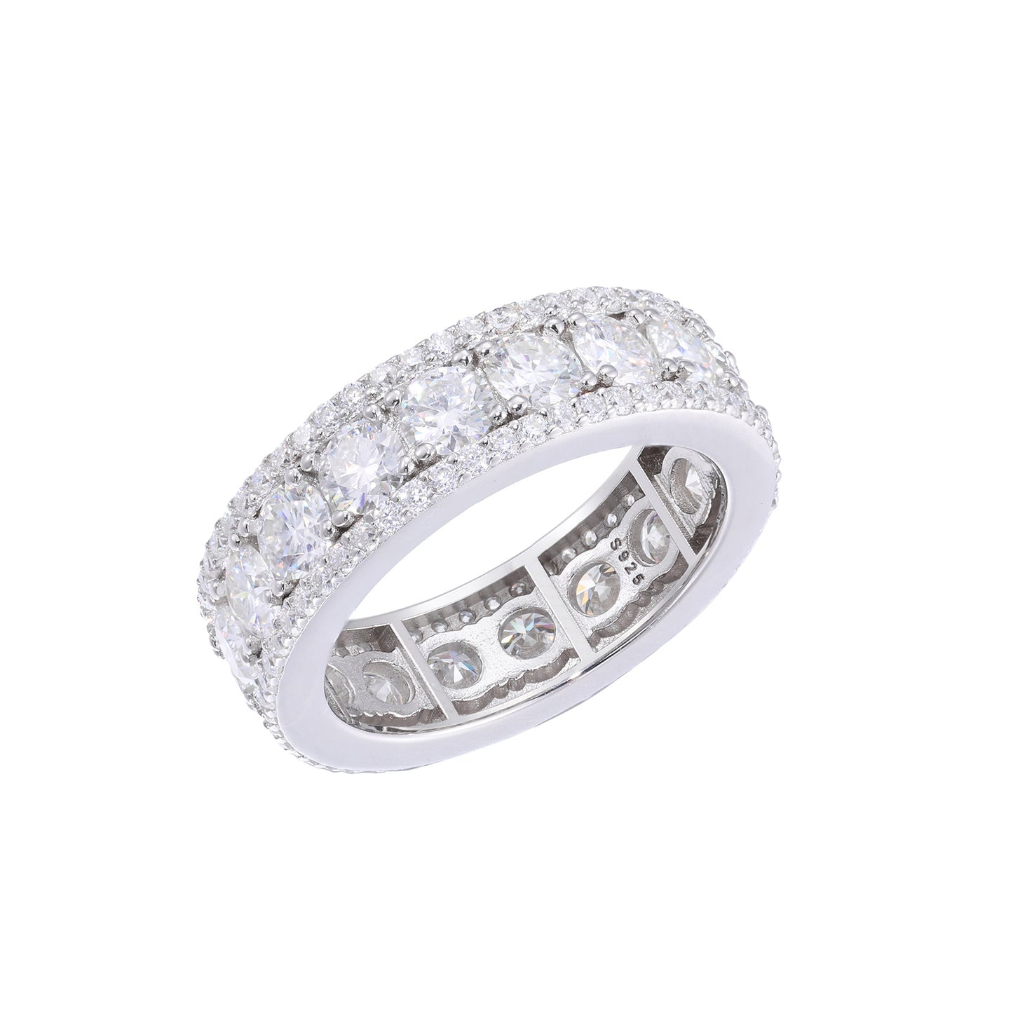 Unisex 925 Silver Moissanite Ring Round Cut Iced Out Geometric Band product image