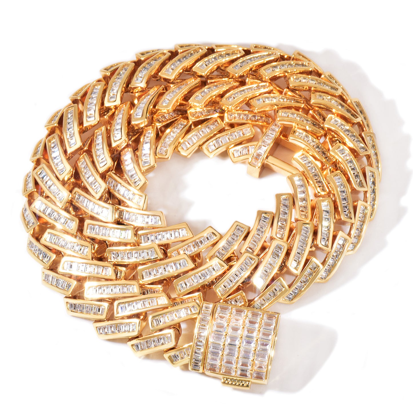 Unisex Iced Rectangle Link Statement Necklace