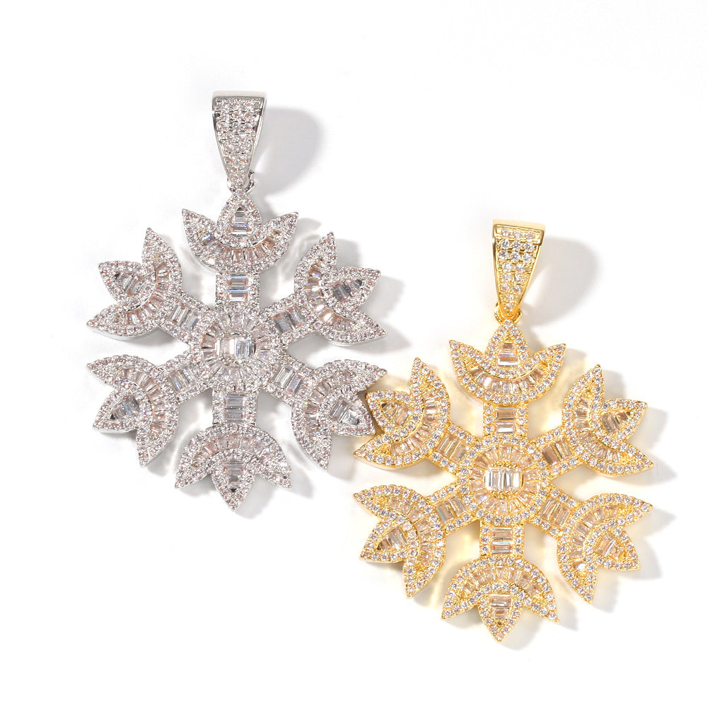 Unisex Snowflake Pendant Necklace with Cubic Zirconia Iced Twist Chain in Gold, Silver & Rose Gold