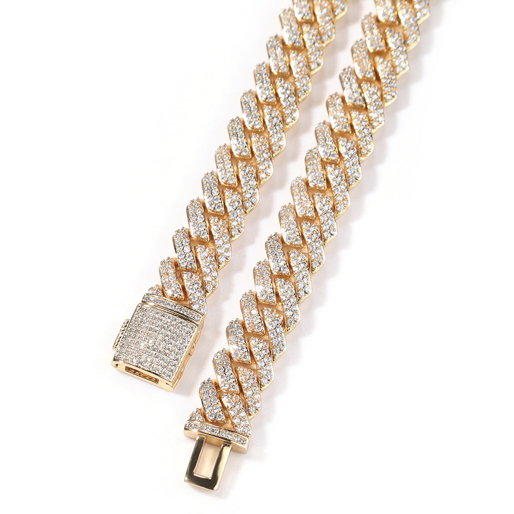 Iced Out Cuban Link Chain Necklace Bracelet Set with Cubic Zirconia for Women & Men, Gold Plated and Silver Plated Statement Jewelry product image