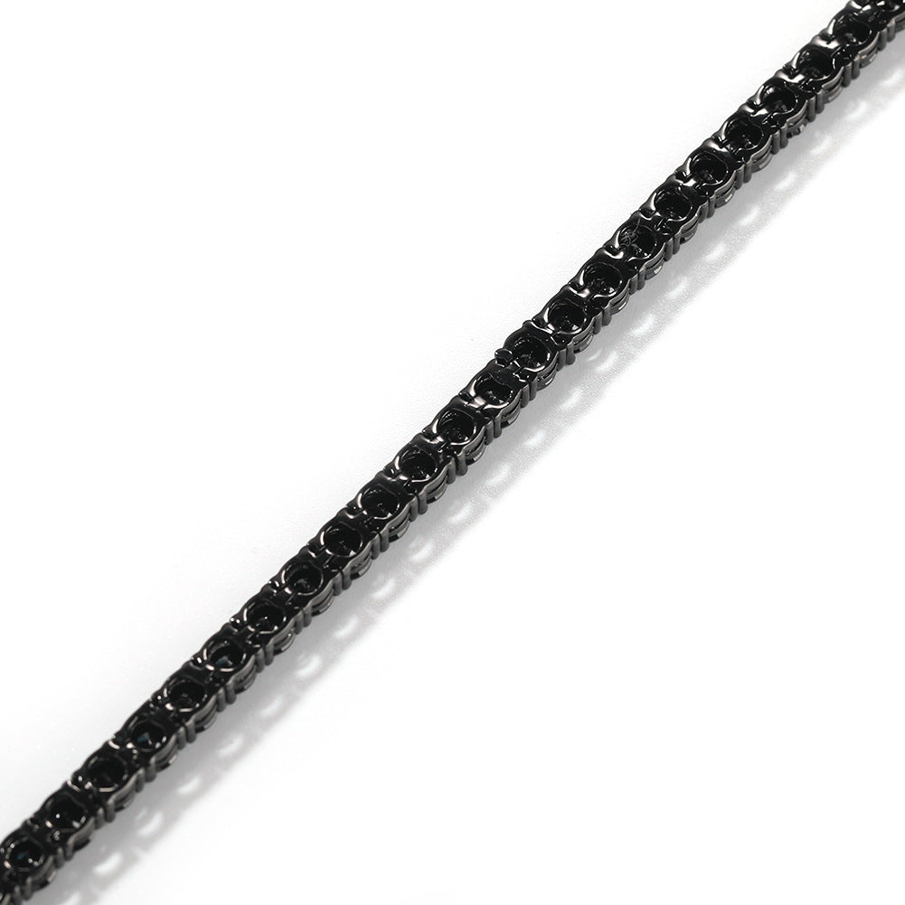 Unisex Black Diamond-Look Chain Bracelet - Hip Hop Statement Cubic Zirconia Link Bracelet