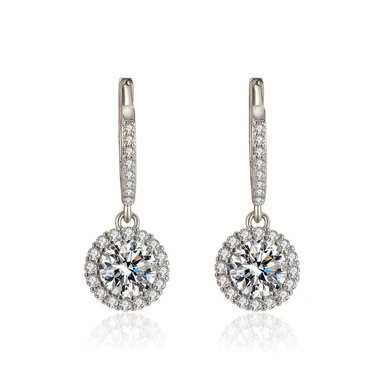 Moissanite Halo Drop Hoop Earrings for Women, Round Pavé Water Ripple Dangle Earrings product image