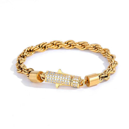 6 mm Polished Twisted Rope with CZ Clasp Stainless steel Bracelet - CHA108