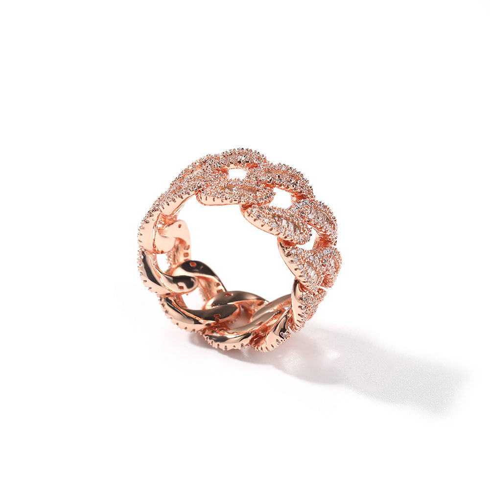 Moon Link Pavé Diamond-Style Chain Ring for Women in Gold, Silver & Rose Gold