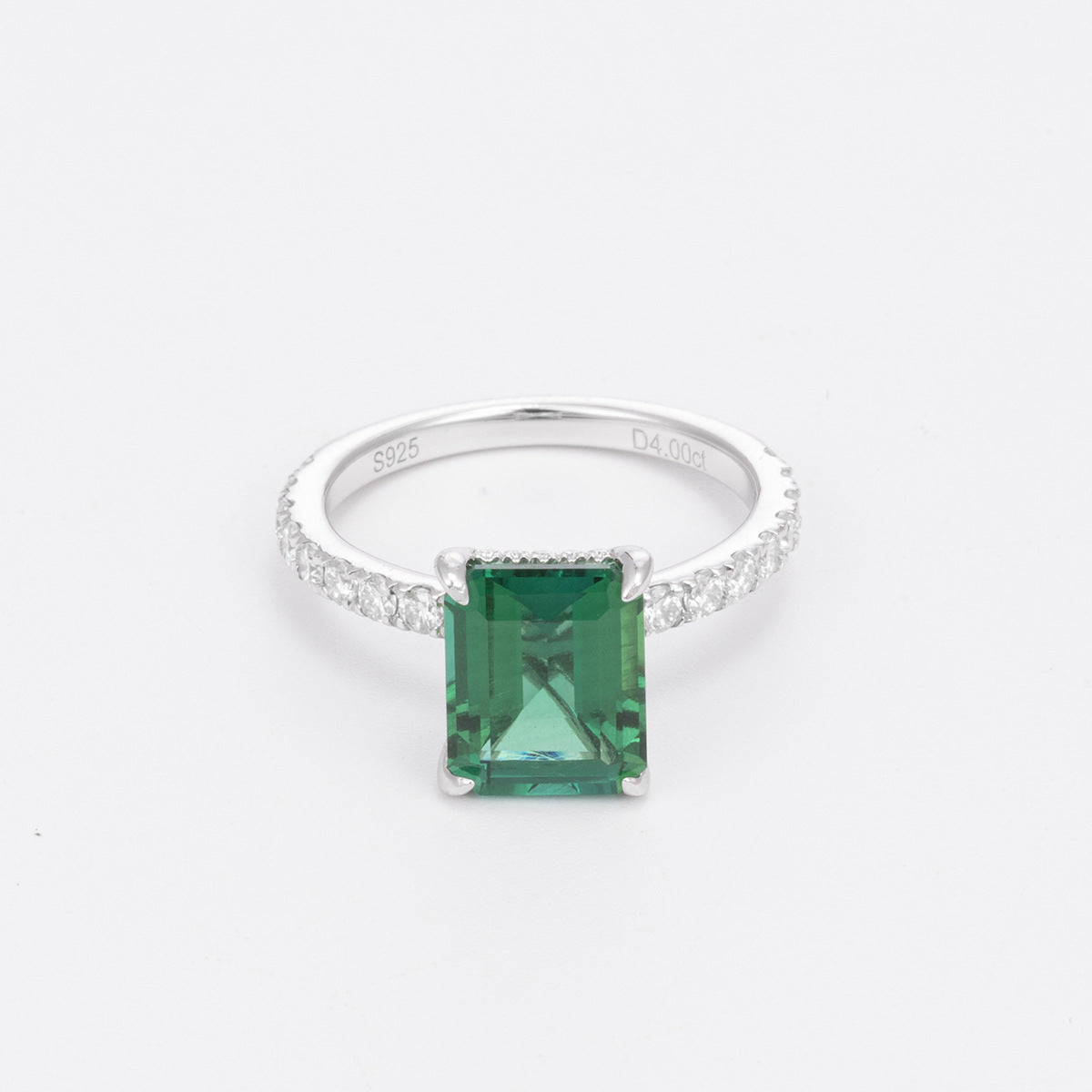 4-Carat Emerald-Cut Green Stone Ring, S925 Sterling Silver Engagement Ring product image