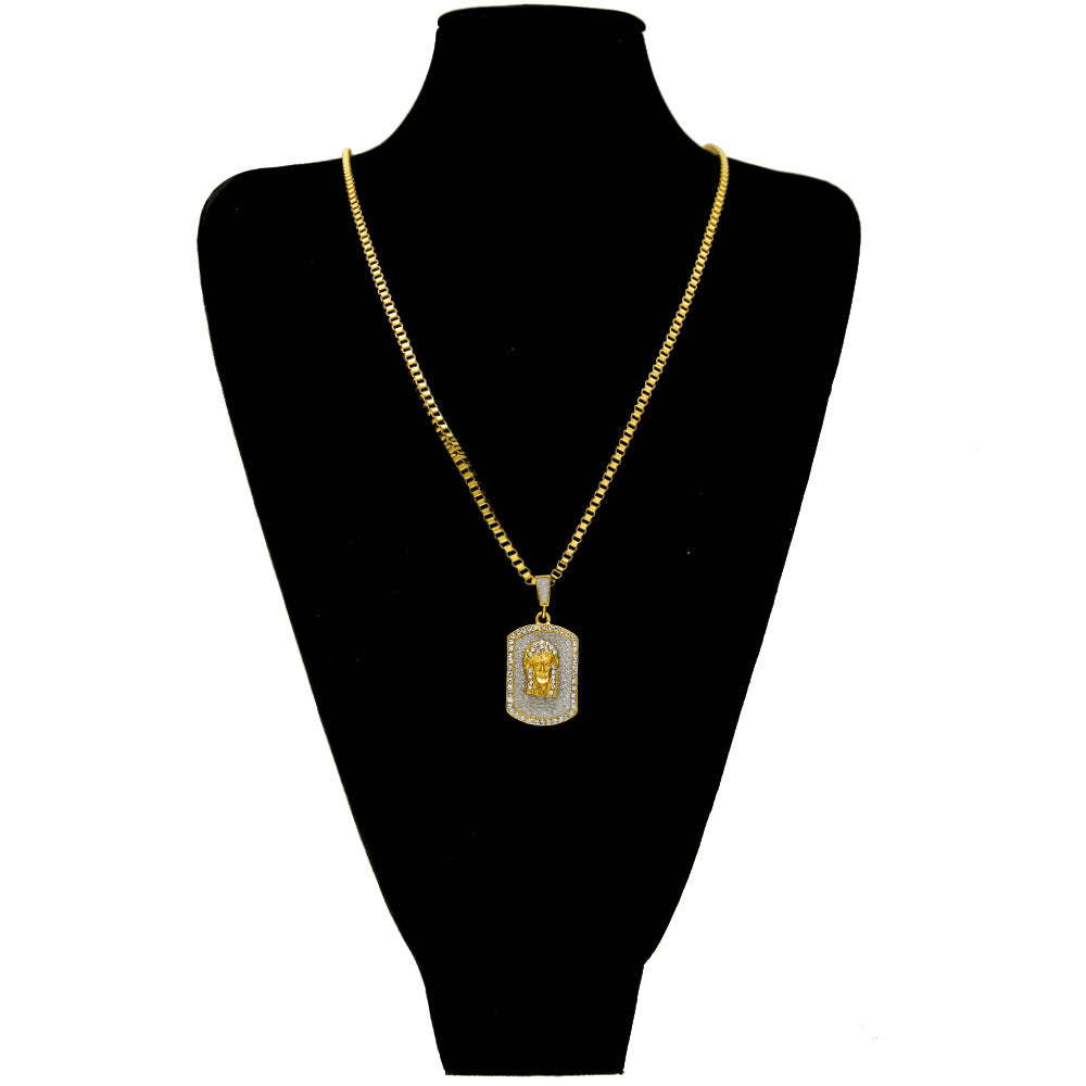 Iced Dog Tag Pendant Necklace for Women & Men – Gold Plated Hip Hop Statement Chain Necklace