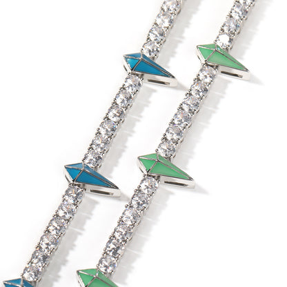 Unisex Black Cubic Zirconia Arrow Chain Necklace Hip Hop Statement Pendant Chain
