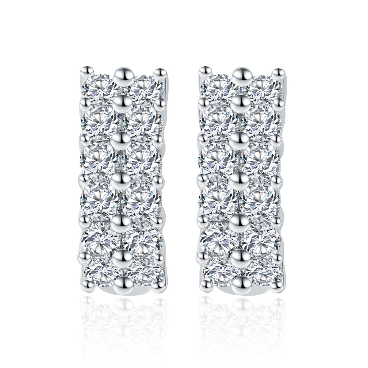 Double Row Clear Stone Hoop Earrings, 925 Marked Huggie Hoops product image