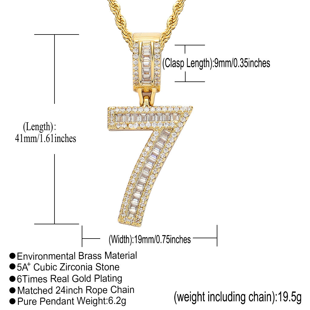 Hip Hop Minimalist Number Iced Link Cubic Zirconia Pendant Necklace for Men and Women