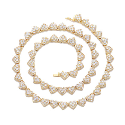 Heart Tennis Chain Necklace/Bracelet, Cubic Zirconia Heart Pendant, 8mm Unisex