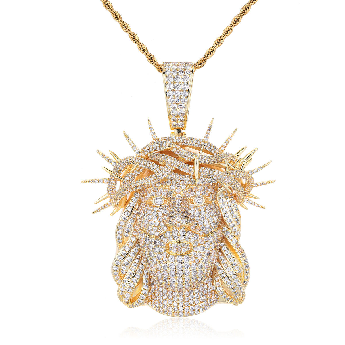 Hip Hop Cartoon Portrait Pendant Necklace, Flooded Cubic Zirconia Rope Chain product image