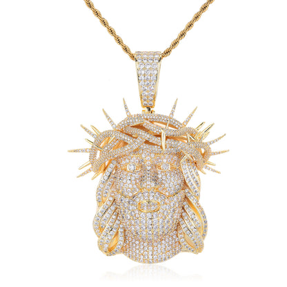 Hip Hop Cartoon Portrait Pendant Necklace, Flooded Cubic Zirconia Rope Chain