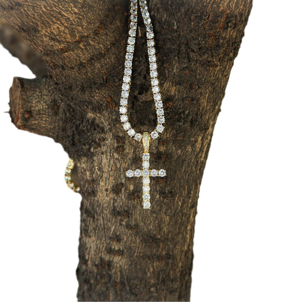 Iced Out Cross Pendant Necklace for Men - Cubic Zirconia Copper Pendant with Gold or Silver Tone Chain product image