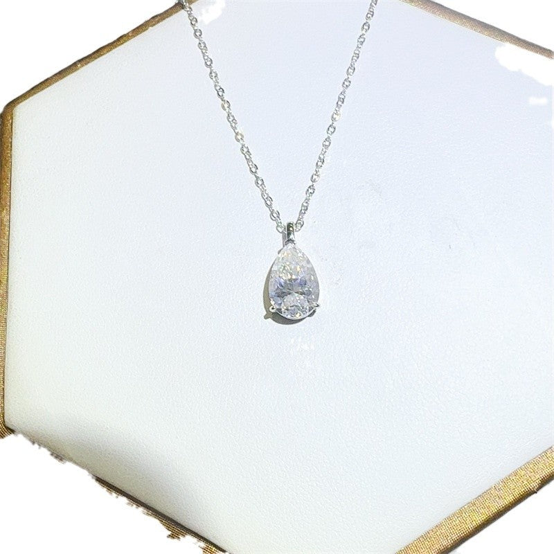 Teardrop Moissanite Pendant Necklace for Women, White Tone Clavicle Chain, 3 Carat Pear Drop Necklace product image