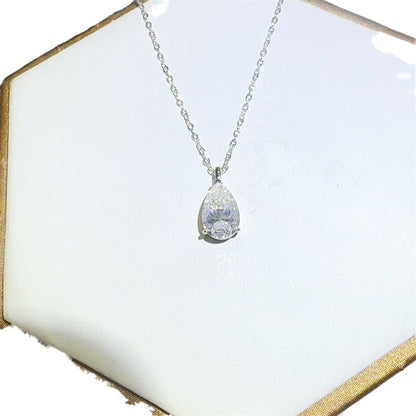 Teardrop Moissanite Pendant Necklace for Women, White Tone Clavicle Chain, 3 Carat Pear Drop Necklace