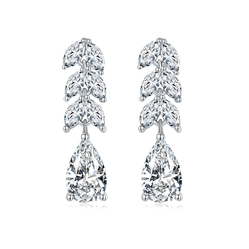 Moissanite Leaf Drop Stud Earrings, 925 Sterling Silver Teardrop Ear Jackets for Women, Sparkly Dangle Earrings for Everyday Wear and Gifts product image