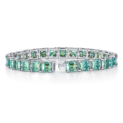 Unisex 5.5mm Blue-Green Square Moissanite Tennis Bracelet, Iced Out Hip Hop Jewelry