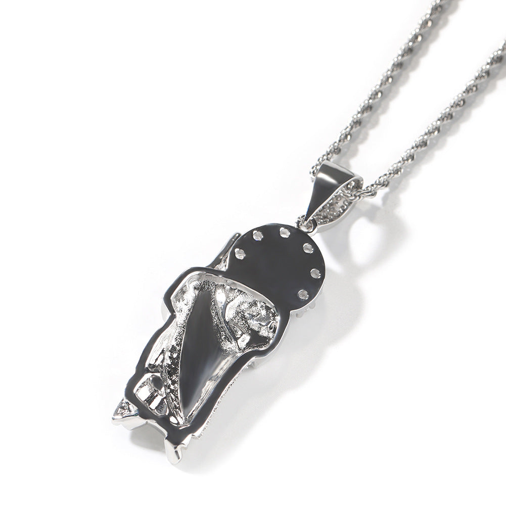 Hip Hop Figure Pendant Necklace with Cubic Zirconia Iced Twist Chain in Gold or Silver Tone product image