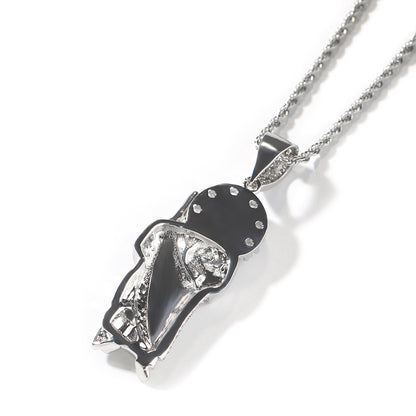 Hip Hop Figure Pendant Necklace with Cubic Zirconia Iced Twist Chain in Gold or Silver Tone
