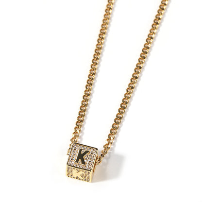 Iced Initial Letter Pendant Necklace with 24 Inch Cuban Chain for Women