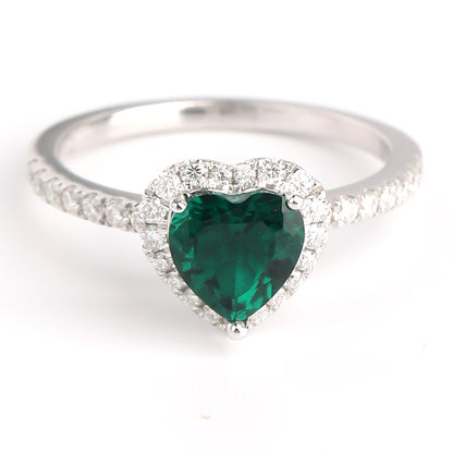 Heart Halo Moissanite Ring, Green Heart Stone S925 Sterling Silver