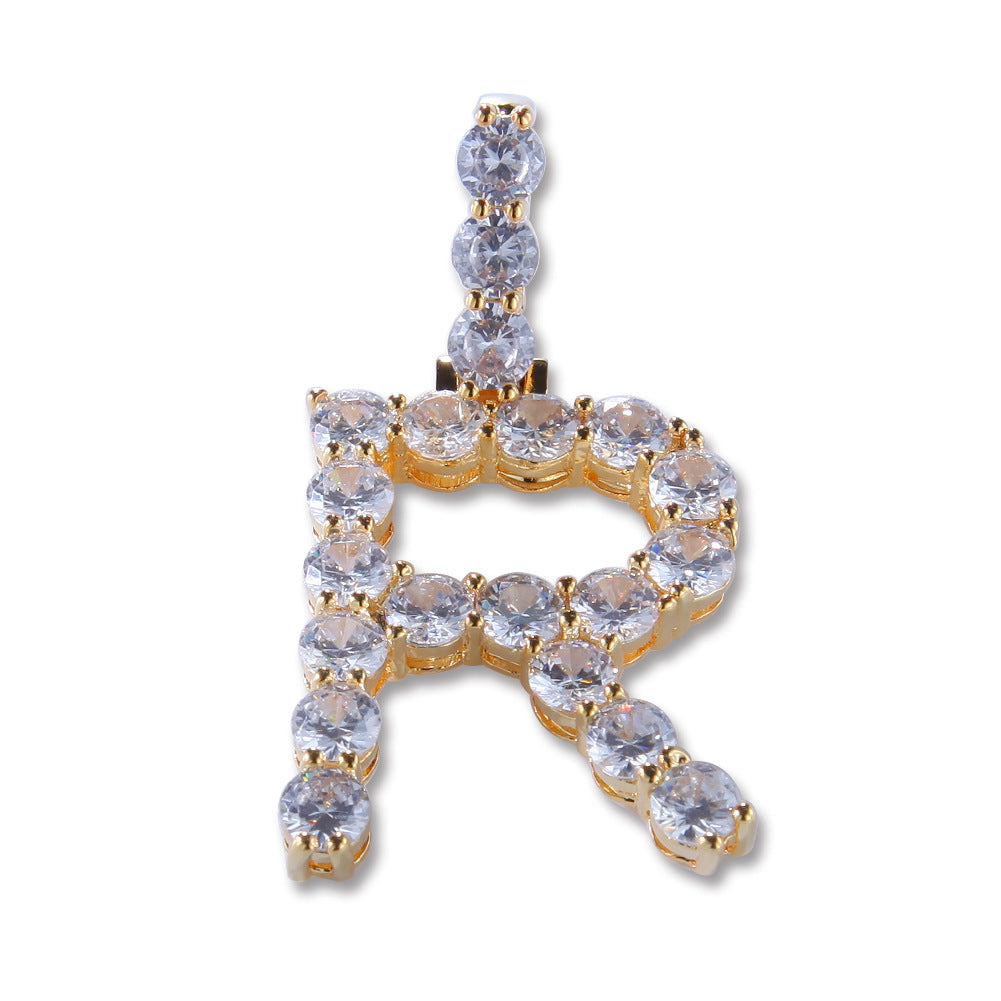 A-Z Initial Letter Pendant Necklace with Cubic Zirconia, Gold Plated or Silver Plated Hip Hop Chain Necklace for Women and Men product image