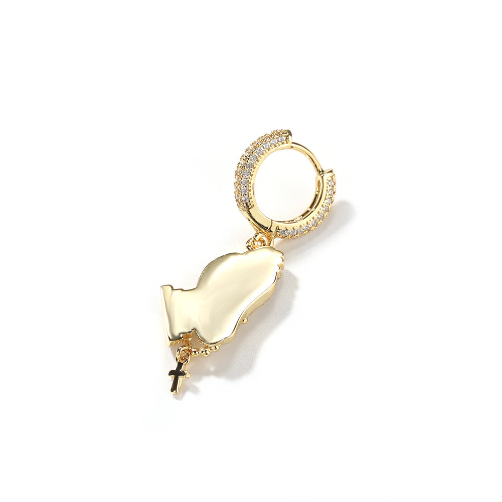 Iced Praying Hands Hoop Earrings for Women and Men – Gold Plated or Silver Plated Hip Hop Statement Earrings product image