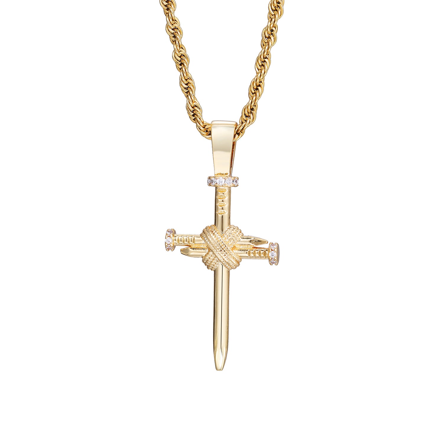 Iced Out Cross Nail Pendant Necklace for Men and Women - Hip Hop Cuban Chain Style Cubic Zirconia Necklace product image