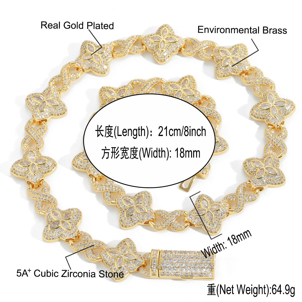 Hip Hop Diamond Shape Cuban Link Cubic Zirconia Necklace for Men